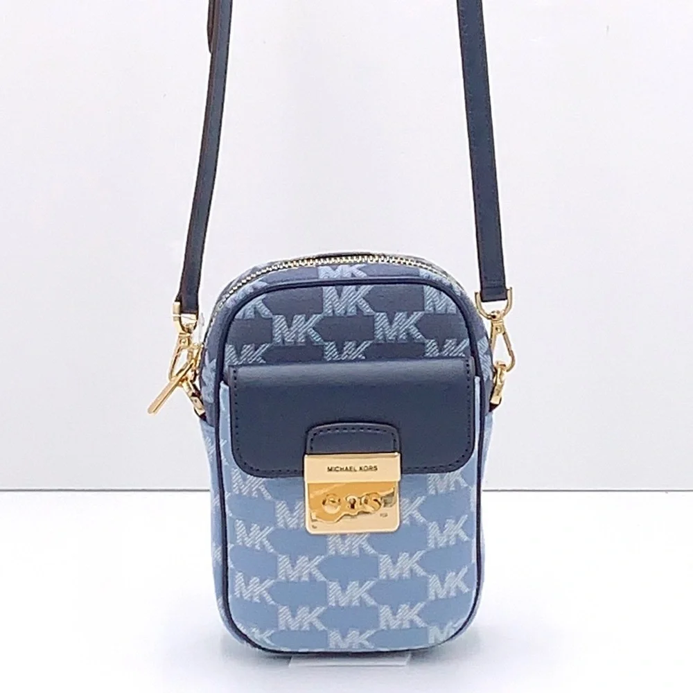 MICHAEL KORS SLOAN EDITOR SMALL NS TOP ZIP FLAP PACKET XBODY NAVY MULTI